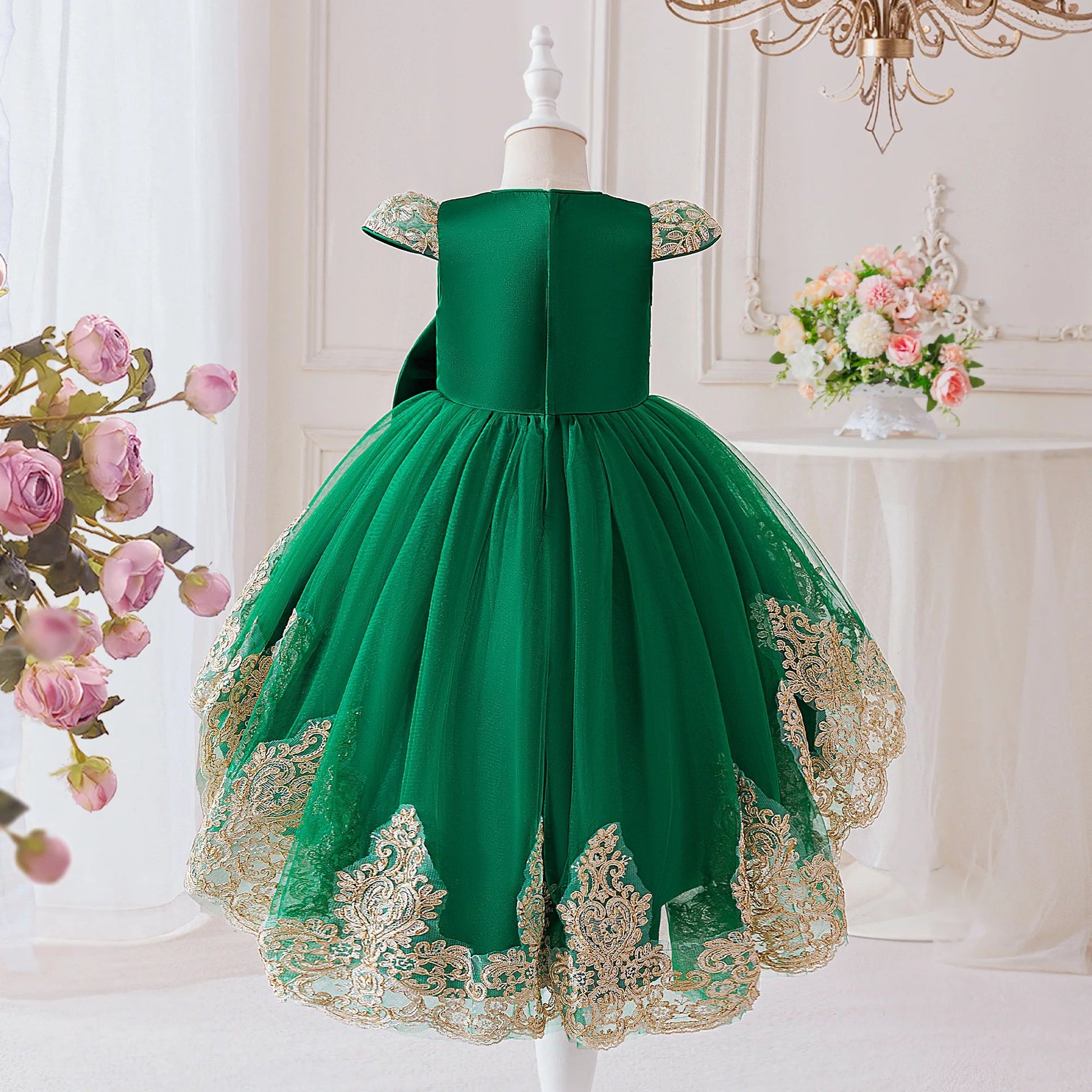 Elegant Embroidery Bow Bridesmaid Party Girls Dress Trailing Flower Wedding Birthday Princess Dresses Girl Evening - PratSN
