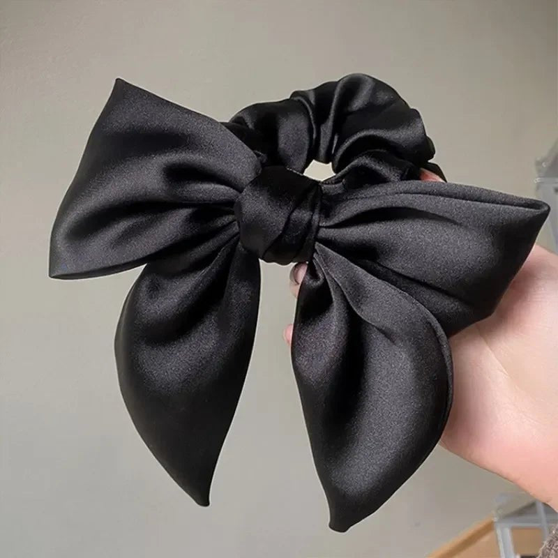 Elegant High - End Black Satin Bow Hair Accessories for Women - Perfect for Chic Ponytail and Sweet Hairdos - PratSN