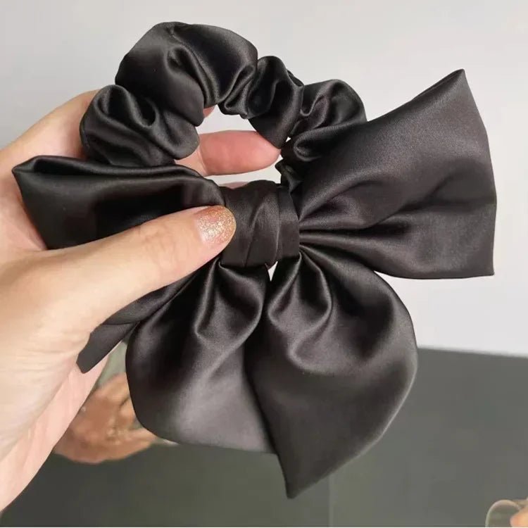 Elegant High - End Black Satin Bow Hair Accessories for Women - Perfect for Chic Ponytail and Sweet Hairdos - PratSN