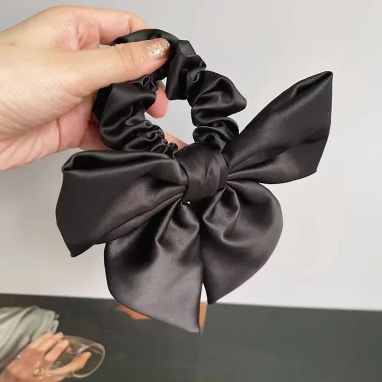 Elegant High - End Black Satin Bow Hair Accessories for Women - Perfect for Chic Ponytail and Sweet Hairdos - PratSN