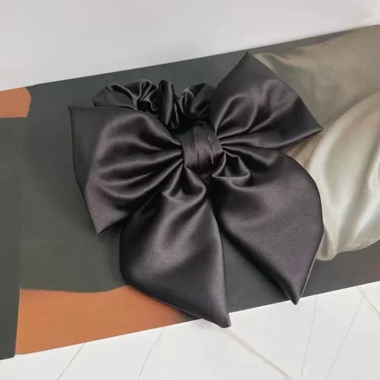 Elegant High - End Black Satin Bow Hair Accessories for Women - Perfect for Chic Ponytail and Sweet Hairdos - PratSN