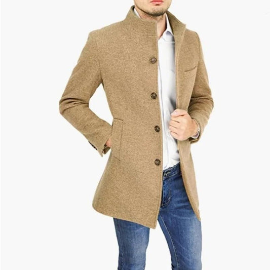 Elegant Jackets Man Single Breasted Man's Janket Solid Wool Blends Mid - length Trench Coat Long Men's Coat - PratSN