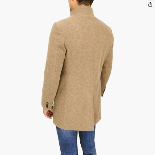 Elegant Jackets Man Single Breasted Man's Janket Solid Wool Blends Mid - length Trench Coat Long Men's Coat - PratSN