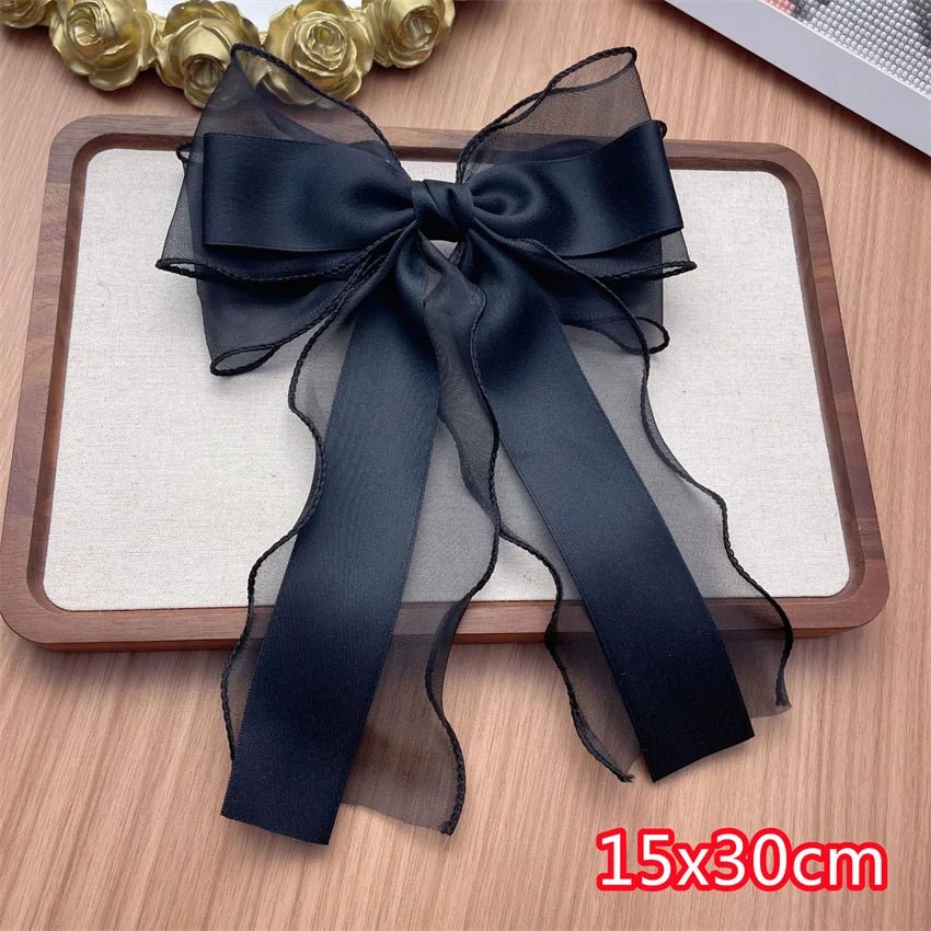 Elegant Long Ribbon Bow Spring Hairpins Women Girl Kid Hair Clips Pin Barrettes Accessories Hairgrip Headwear Headdress Ornament - PratSN