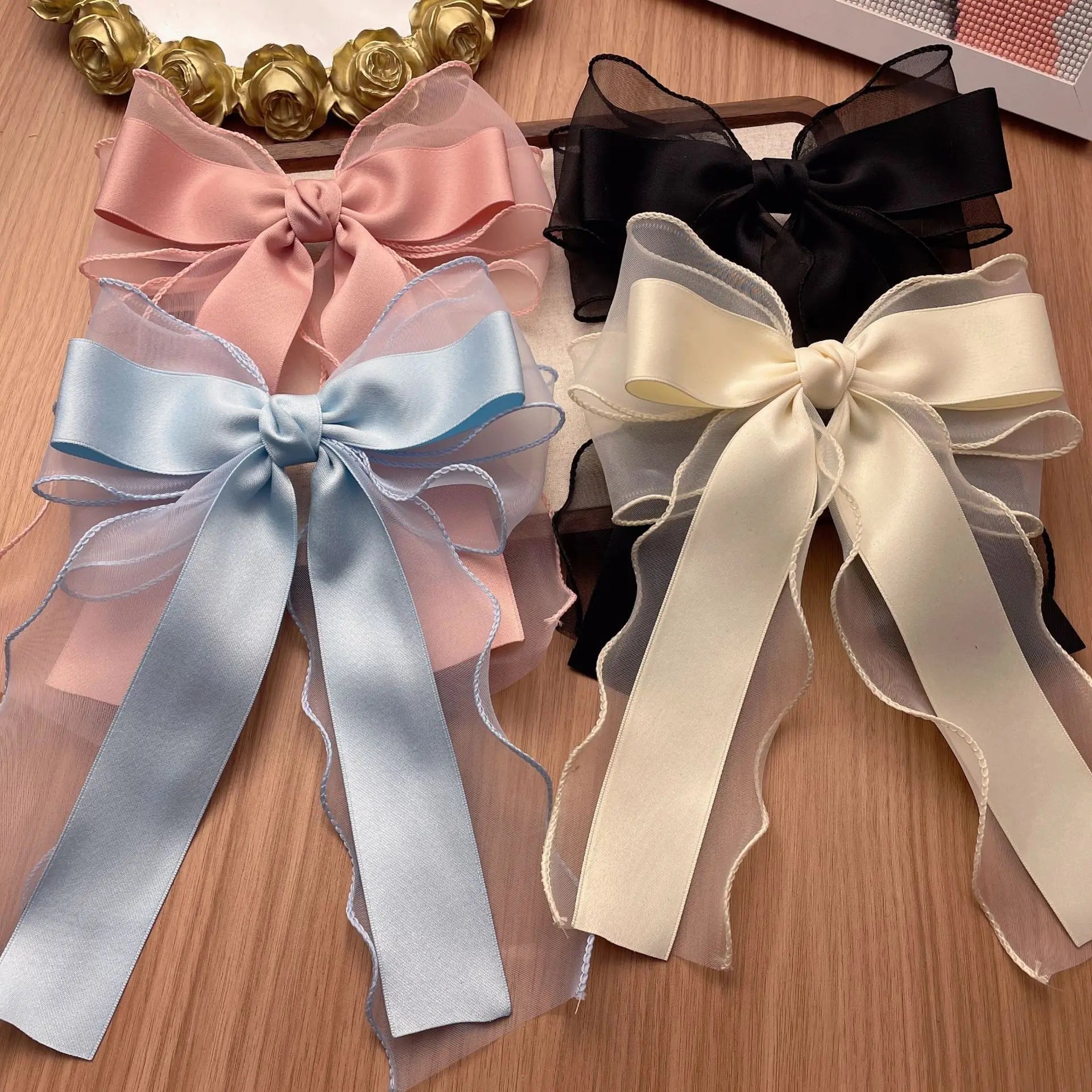 Elegant Long Ribbon Bow Spring Hairpins Women Girl Kid Hair Clips Pin Barrettes Accessories Hairgrip Headwear Headdress Ornament - PratSN