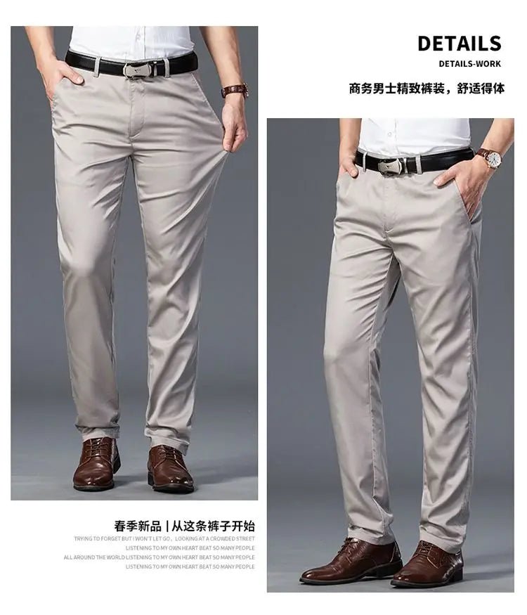 Elegant Men's Pants Straight Business Trouser Male Elastic Stretch Summer Cool Formal Dress Casual Work Office Fashion Golf Wear - PratSN