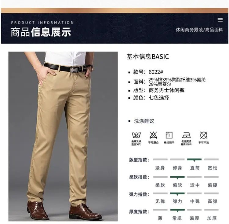 Elegant Men's Pants Straight Business Trouser Male Elastic Stretch Summer Cool Formal Dress Casual Work Office Fashion Golf Wear - PratSN