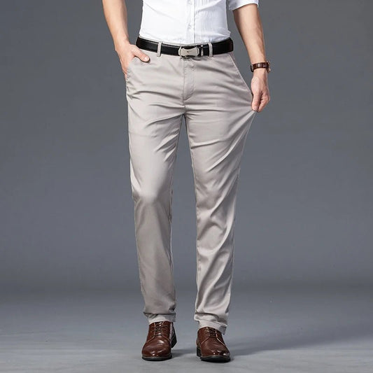 Elegant Men's Pants Straight Business Trouser Male Elastic Stretch Summer Cool Formal Dress Casual Work Office Fashion Golf Wear - PratSN