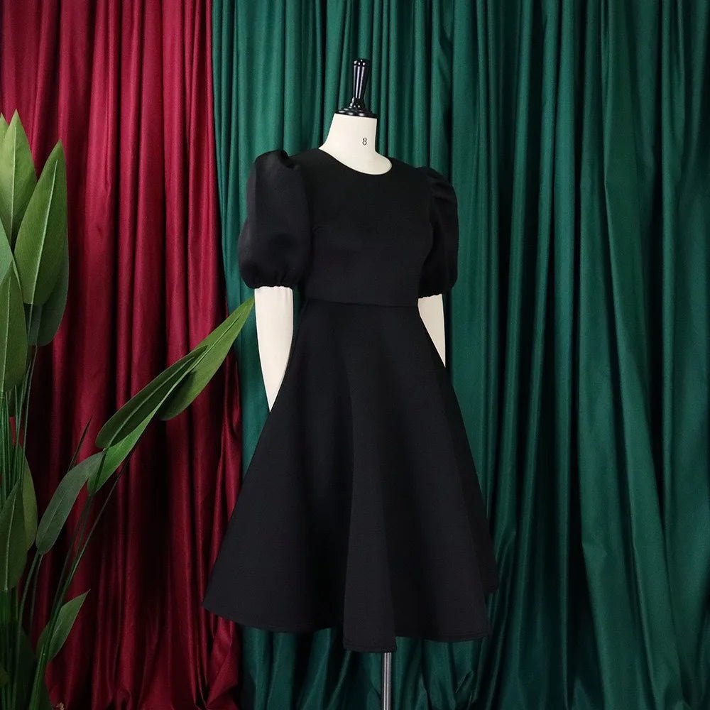 Elegant Party Dresses for Woman O Neck Short Sleeve High Waisted A Line Mid Calf Luxury Female Birthday Party Dinner Vestidos - PratSN