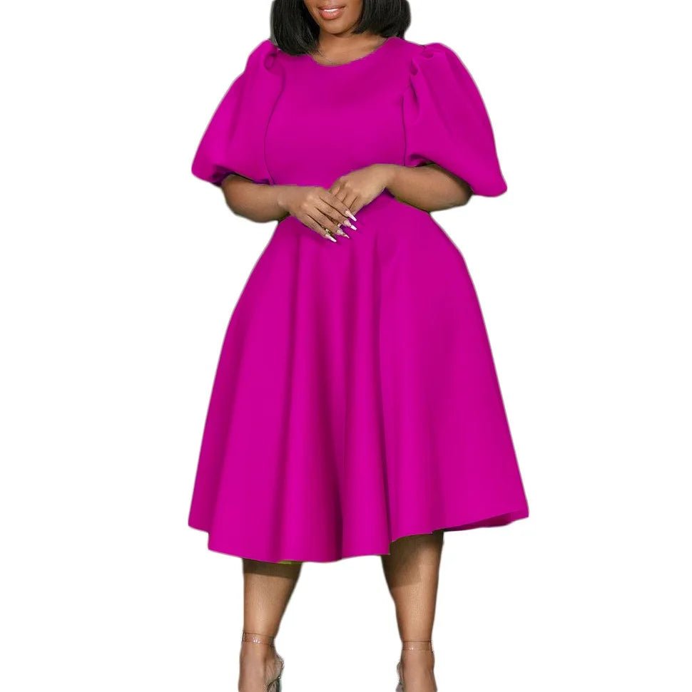 Elegant Party Dresses for Woman O Neck Short Sleeve High Waisted A Line Mid Calf Luxury Female Birthday Party Dinner Vestidos - PratSN