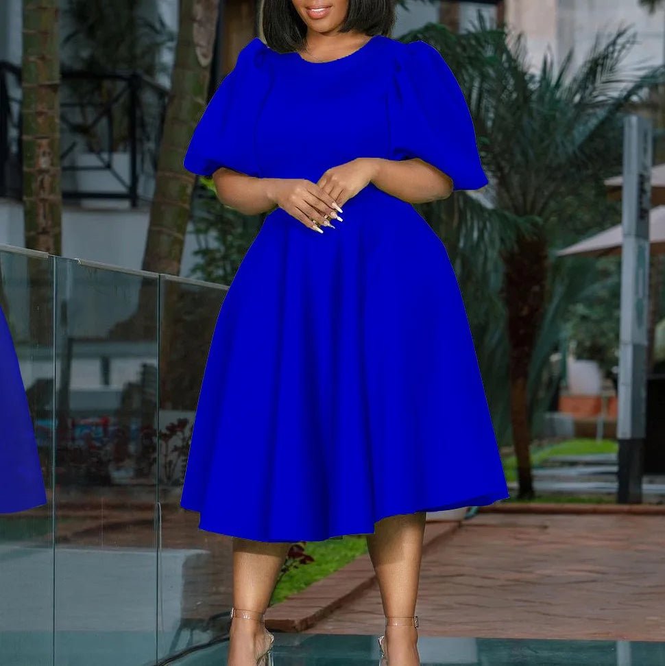 Elegant Party Dresses for Woman O Neck Short Sleeve High Waisted A Line Mid Calf Luxury Female Birthday Party Dinner Vestidos - PratSN