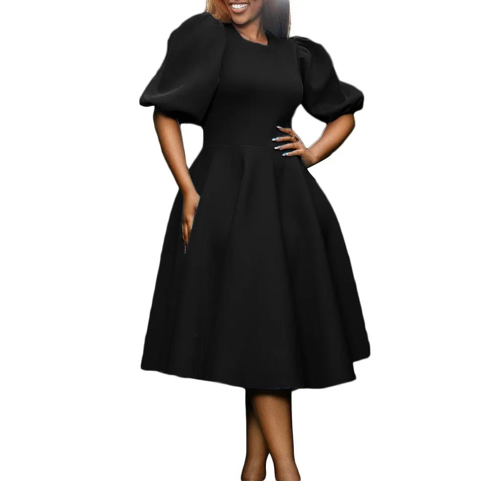 Elegant Party Dresses for Woman O Neck Short Sleeve High Waisted A Line Mid Calf Luxury Female Birthday Party Dinner Vestidos - PratSN