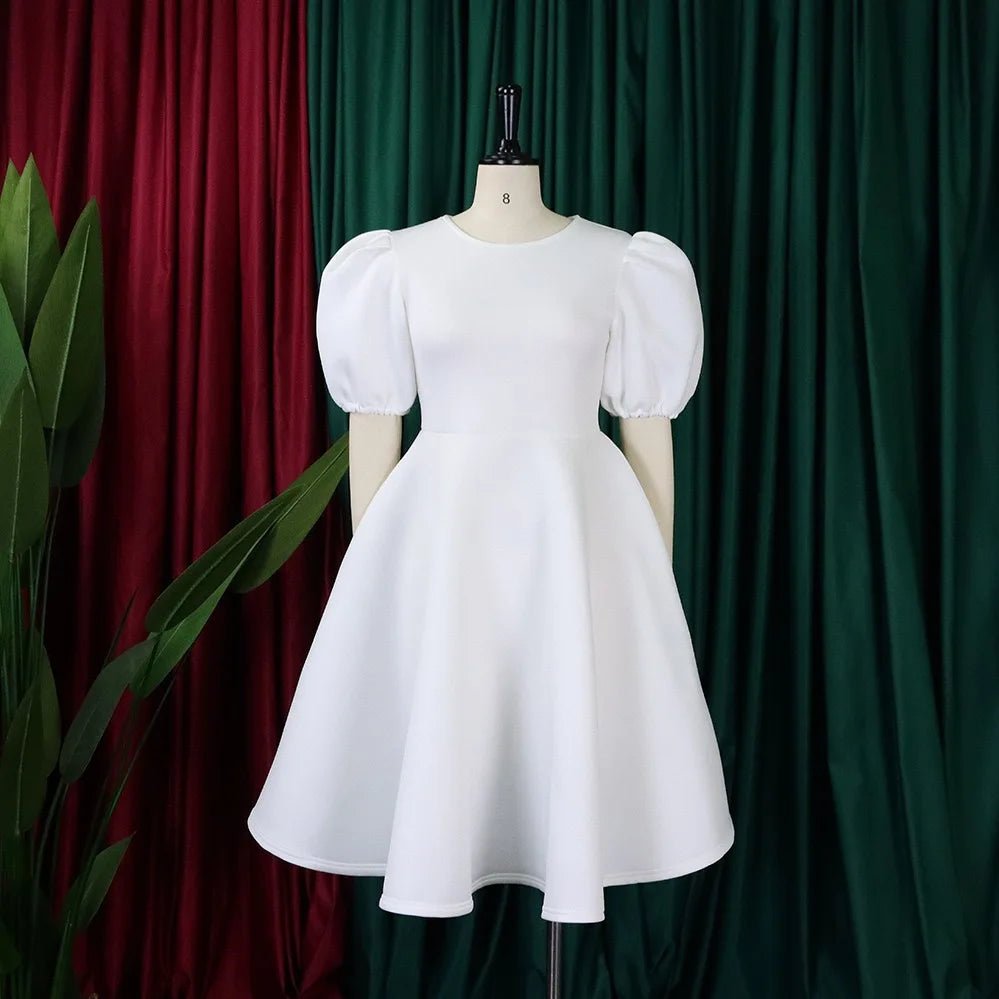 Elegant Party Dresses for Woman O Neck Short Sleeve High Waisted A Line Mid Calf Luxury Female Birthday Party Dinner Vestidos - PratSN