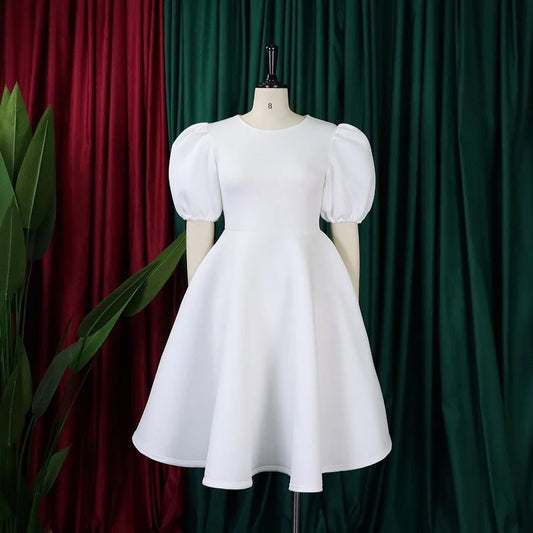 Elegant Party Dresses for Woman O Neck Short Sleeve High Waisted A Line Mid Calf Luxury Female Birthday Party Dinner Vestidos - PratSN