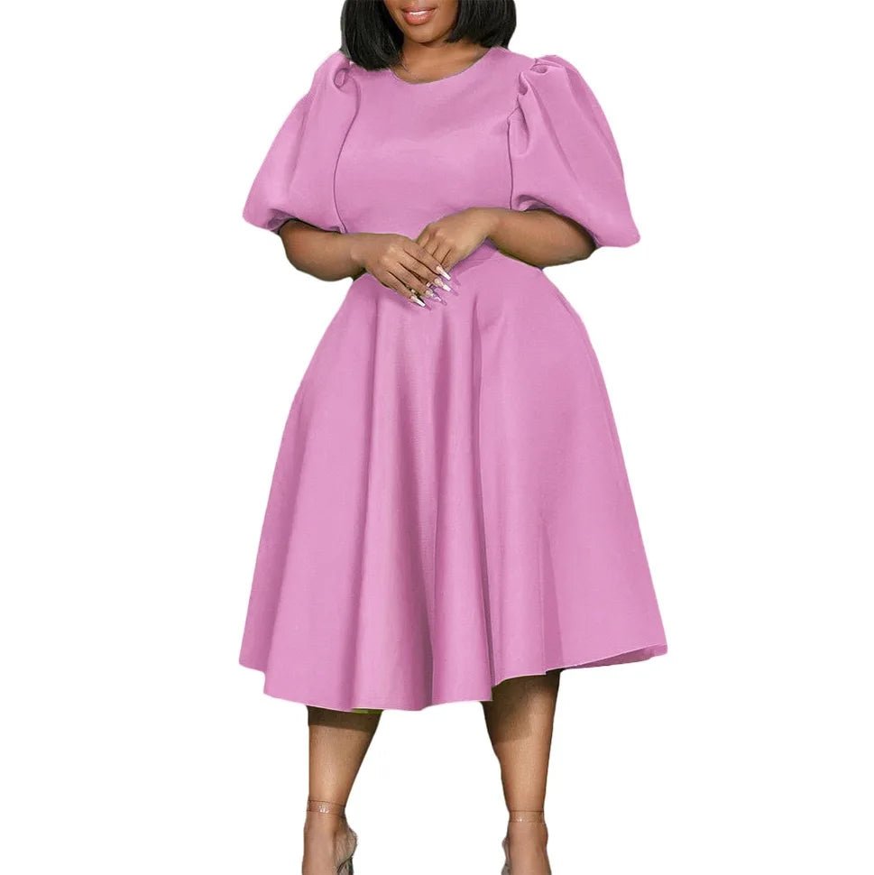 Elegant Party Dresses for Woman O Neck Short Sleeve High Waisted A Line Mid Calf Luxury Female Birthday Party Dinner Vestidos - PratSN