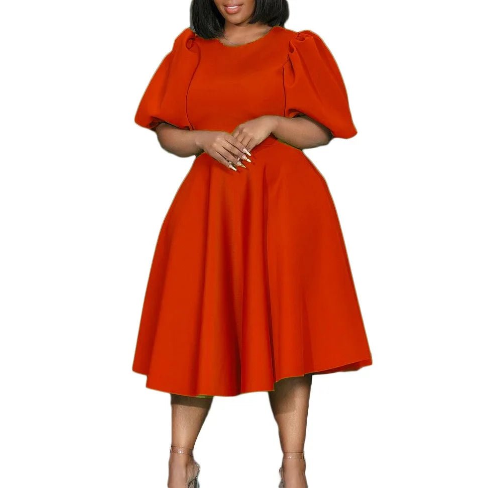 Elegant Party Dresses for Woman O Neck Short Sleeve High Waisted A Line Mid Calf Luxury Female Birthday Party Dinner Vestidos - PratSN