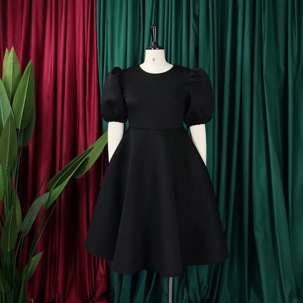 Elegant Party Dresses for Woman O Neck Short Sleeve High Waisted A Line Mid Calf Luxury Female Birthday Party Dinner Vestidos - PratSN