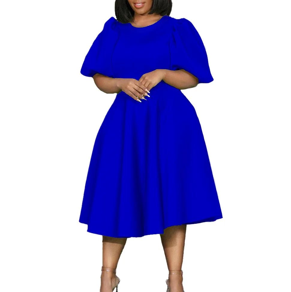 Elegant Party Dresses for Woman O Neck Short Sleeve High Waisted A Line Mid Calf Luxury Female Birthday Party Dinner Vestidos - PratSN