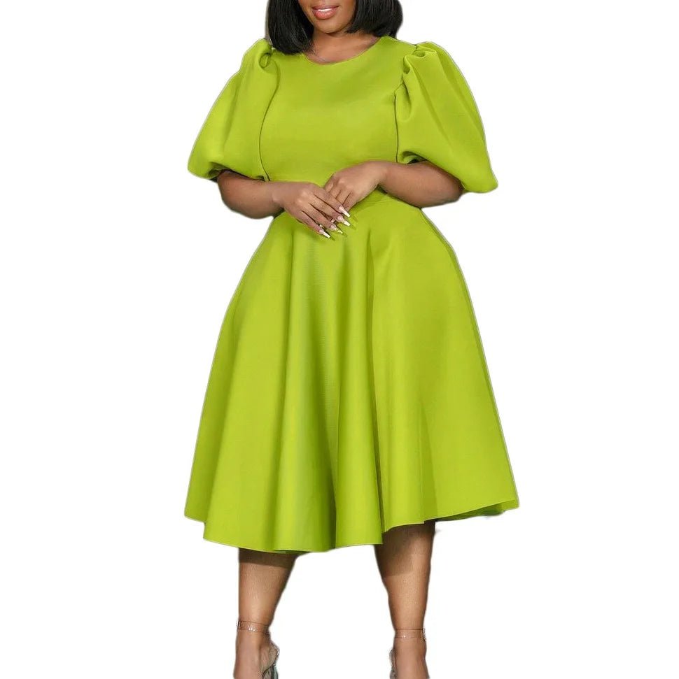 Elegant Party Dresses for Woman O Neck Short Sleeve High Waisted A Line Mid Calf Luxury Female Birthday Party Dinner Vestidos - PratSN