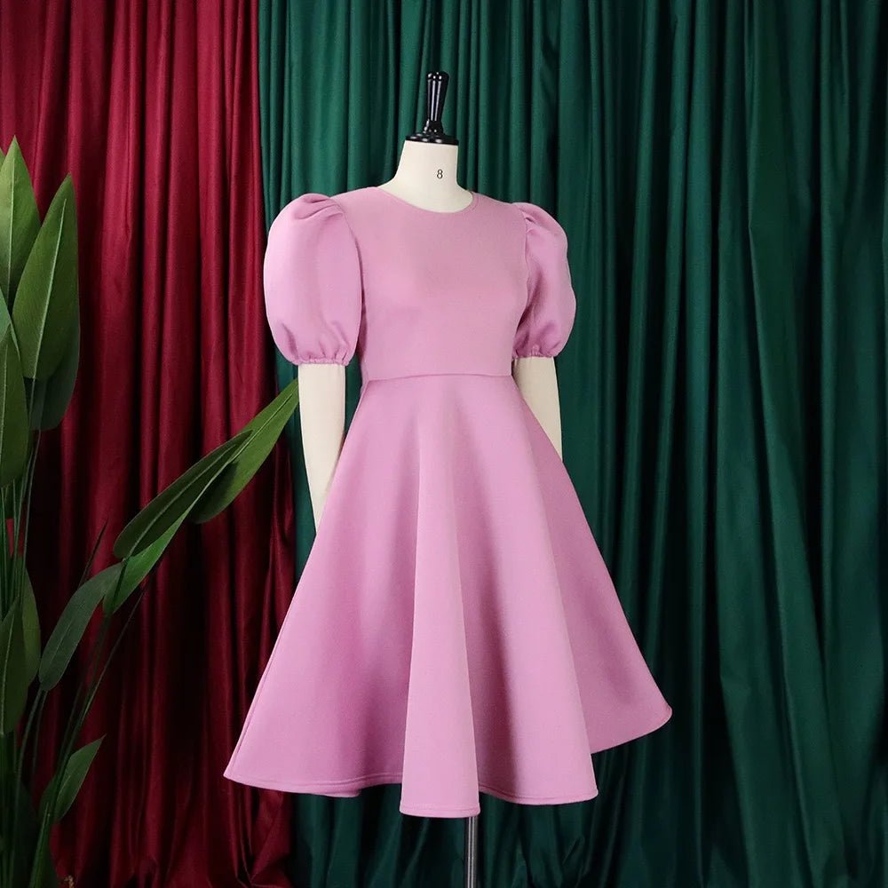 Elegant Party Dresses for Woman O Neck Short Sleeve High Waisted A Line Mid Calf Luxury Female Birthday Party Dinner Vestidos - PratSN