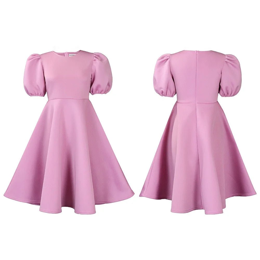 Elegant Party Dresses for Woman O Neck Short Sleeve High Waisted A Line Mid Calf Luxury Female Birthday Party Dinner Vestidos - PratSN