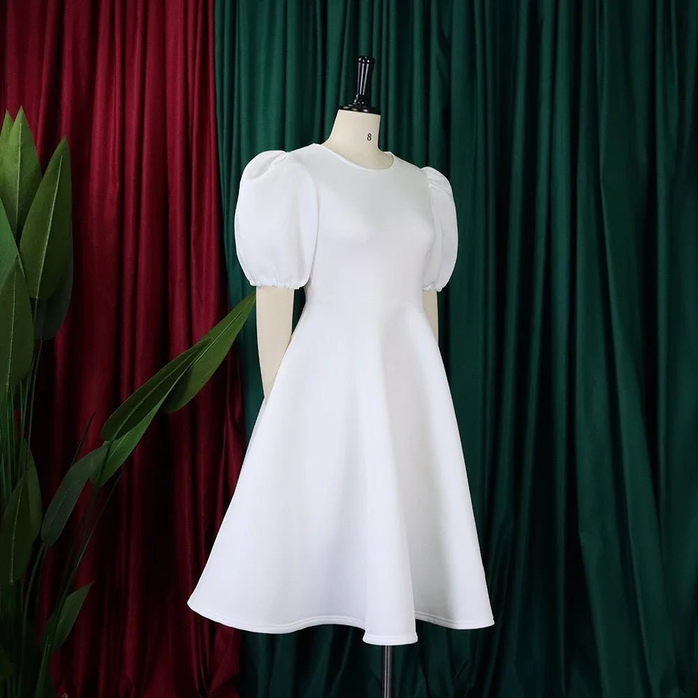 Elegant Party Dresses for Woman O Neck Short Sleeve High Waisted A Line Mid Calf Luxury Female Birthday Party Dinner Vestidos - PratSN