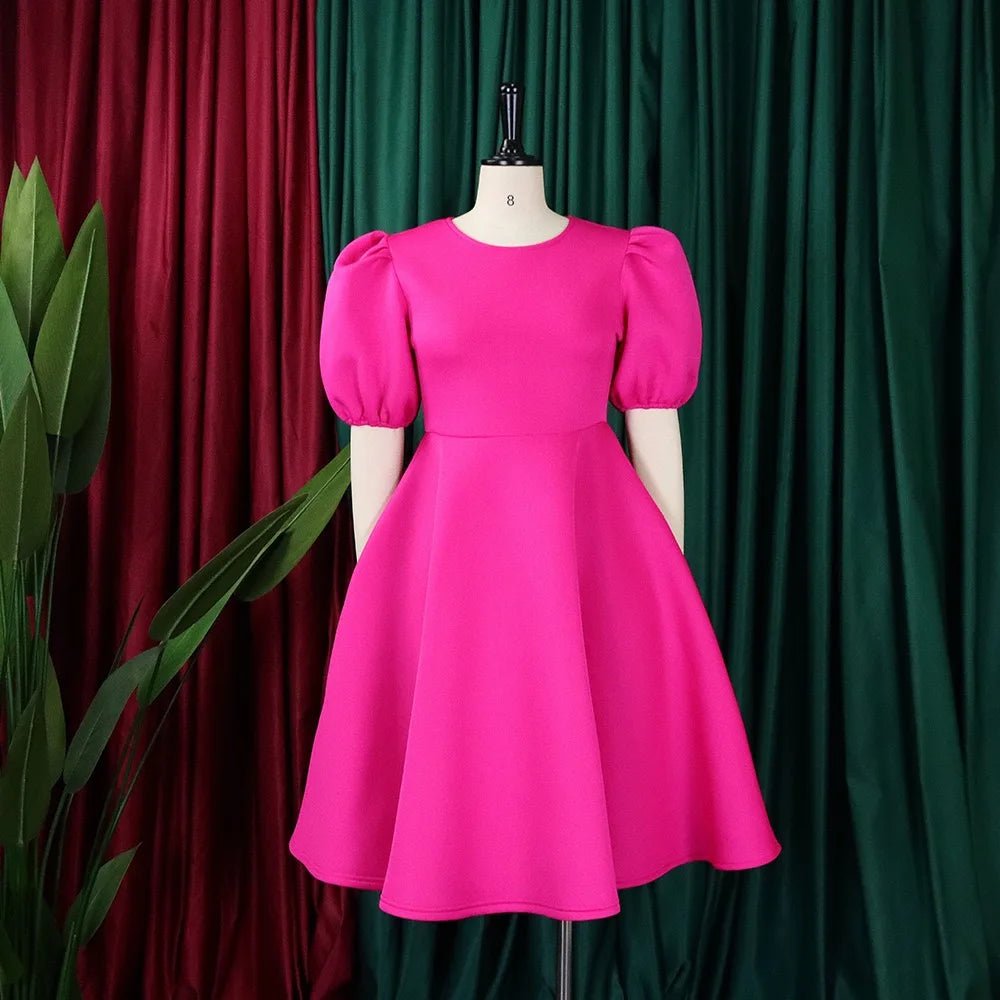 Elegant Party Dresses for Woman O Neck Short Sleeve High Waisted A Line Mid Calf Luxury Female Birthday Party Dinner Vestidos - PratSN