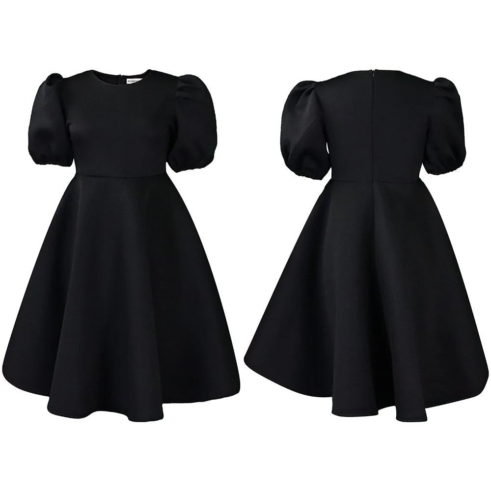 Elegant Party Dresses for Woman O Neck Short Sleeve High Waisted A Line Mid Calf Luxury Female Birthday Party Dinner Vestidos - PratSN