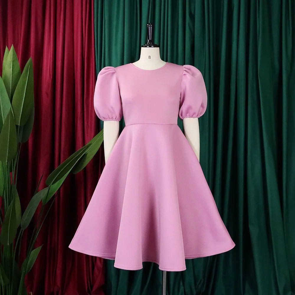 Elegant Party Dresses for Woman O Neck Short Sleeve High Waisted A Line Mid Calf Luxury Female Birthday Party Dinner Vestidos - PratSN