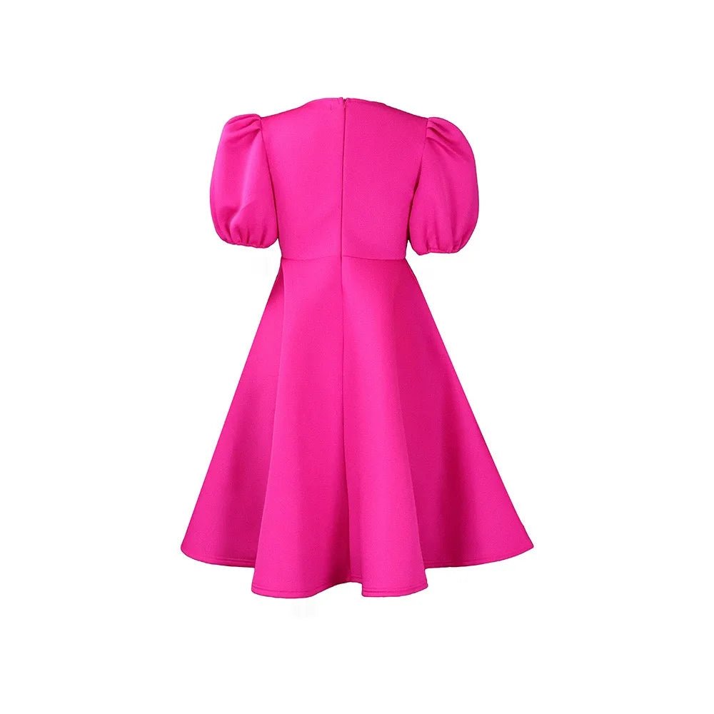 Elegant Party Dresses for Woman O Neck Short Sleeve High Waisted A Line Mid Calf Luxury Female Birthday Party Dinner Vestidos - PratSN