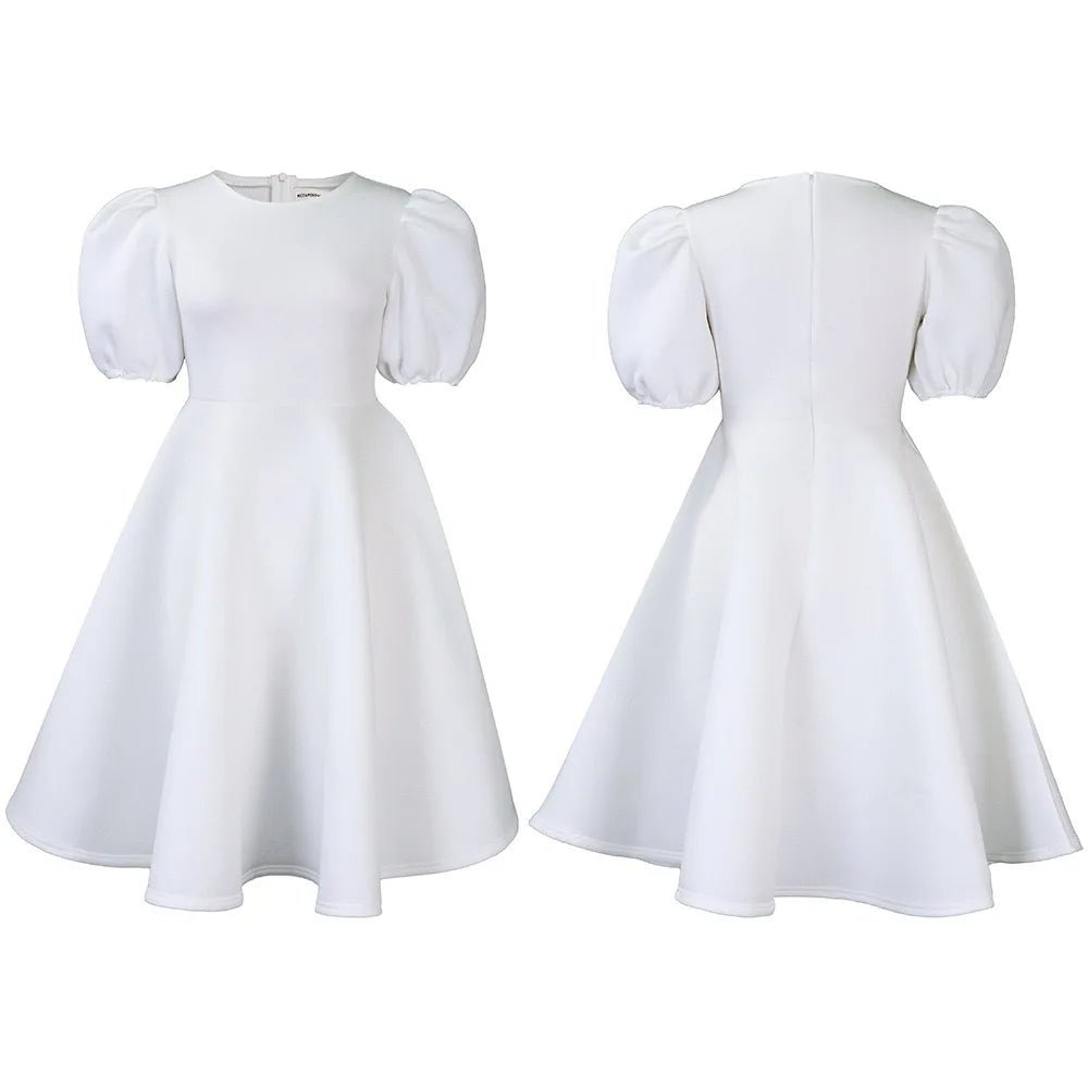 Elegant Party Dresses for Woman O Neck Short Sleeve High Waisted A Line Mid Calf Luxury Female Birthday Party Dinner Vestidos - PratSN