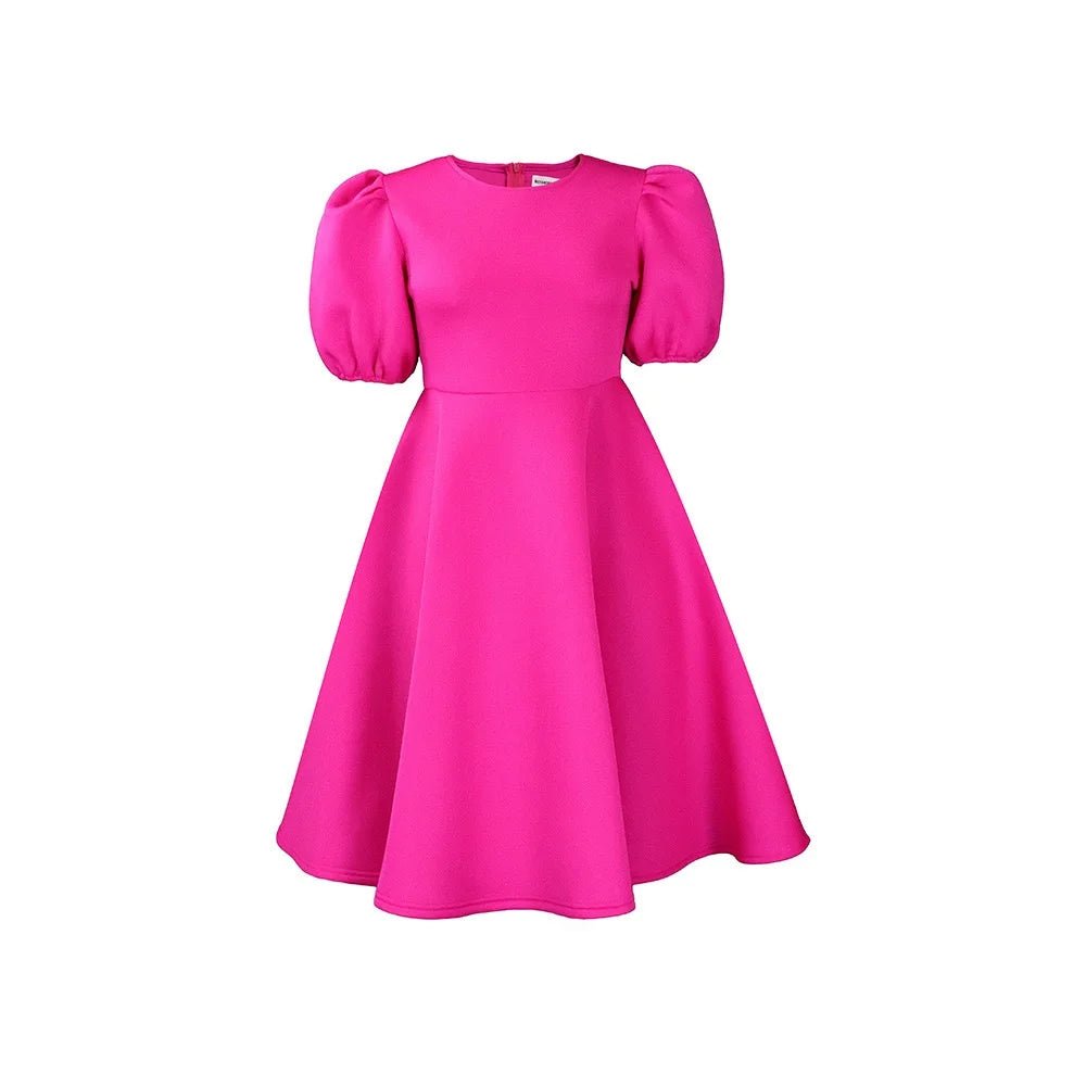 Elegant Party Dresses for Woman O Neck Short Sleeve High Waisted A Line Mid Calf Luxury Female Birthday Party Dinner Vestidos - PratSN