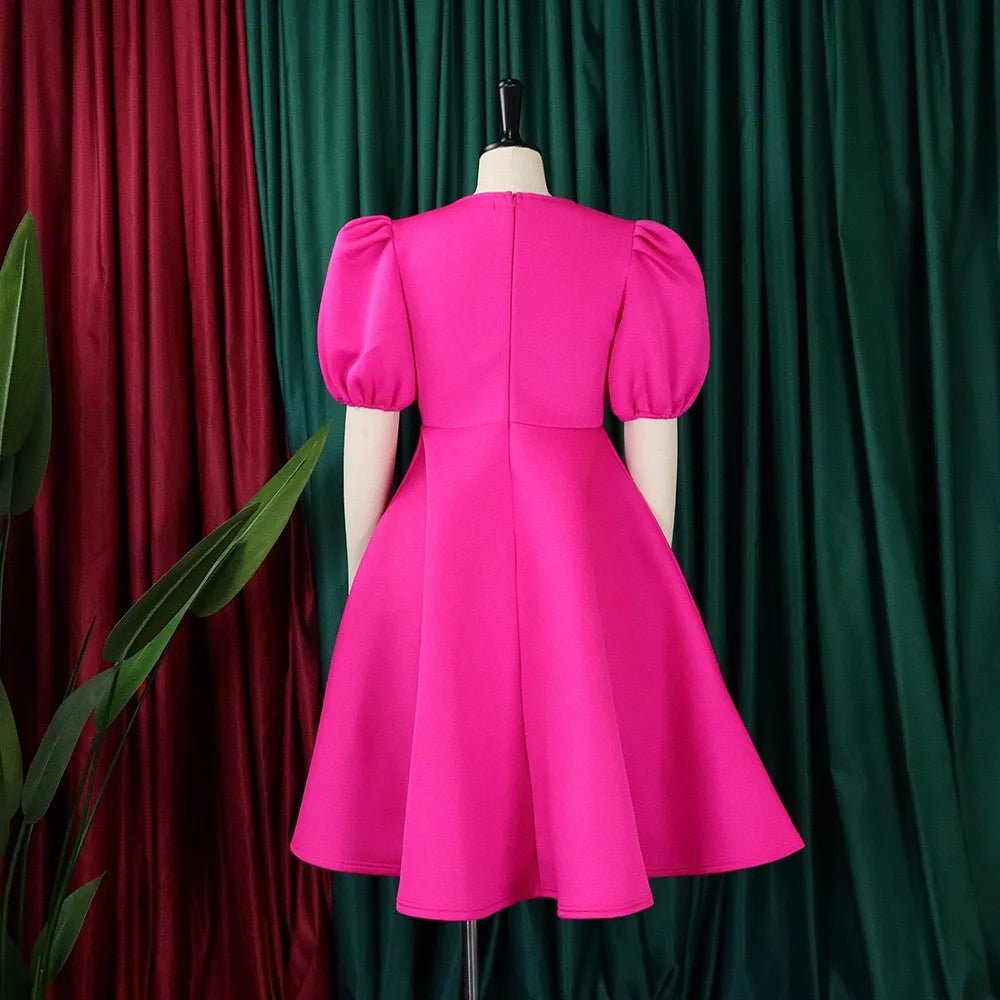 Elegant Party Dresses for Woman O Neck Short Sleeve High Waisted A Line Mid Calf Luxury Female Birthday Party Dinner Vestidos - PratSN