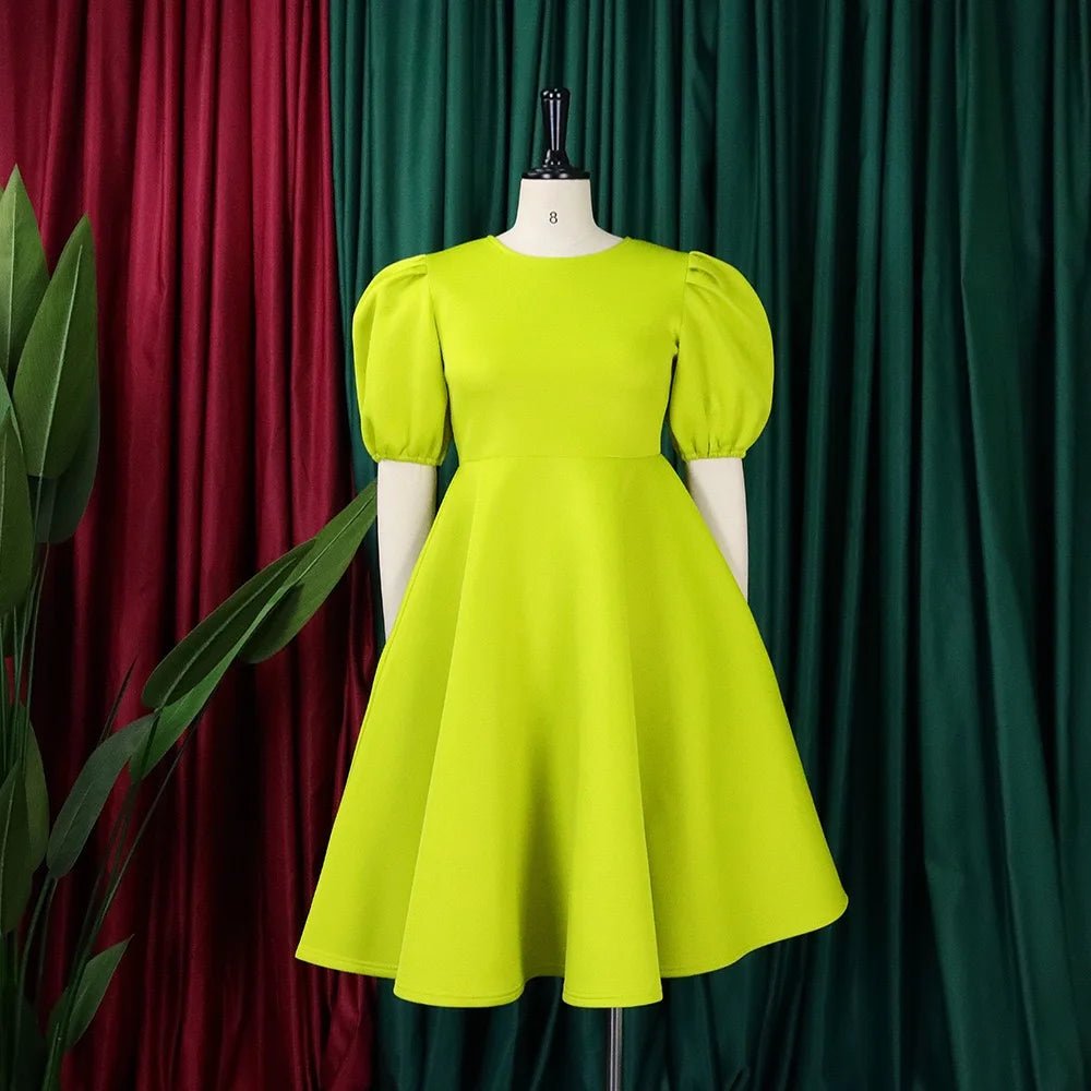 Elegant Party Dresses for Woman O Neck Short Sleeve High Waisted A Line Mid Calf Luxury Female Birthday Party Dinner Vestidos - PratSN