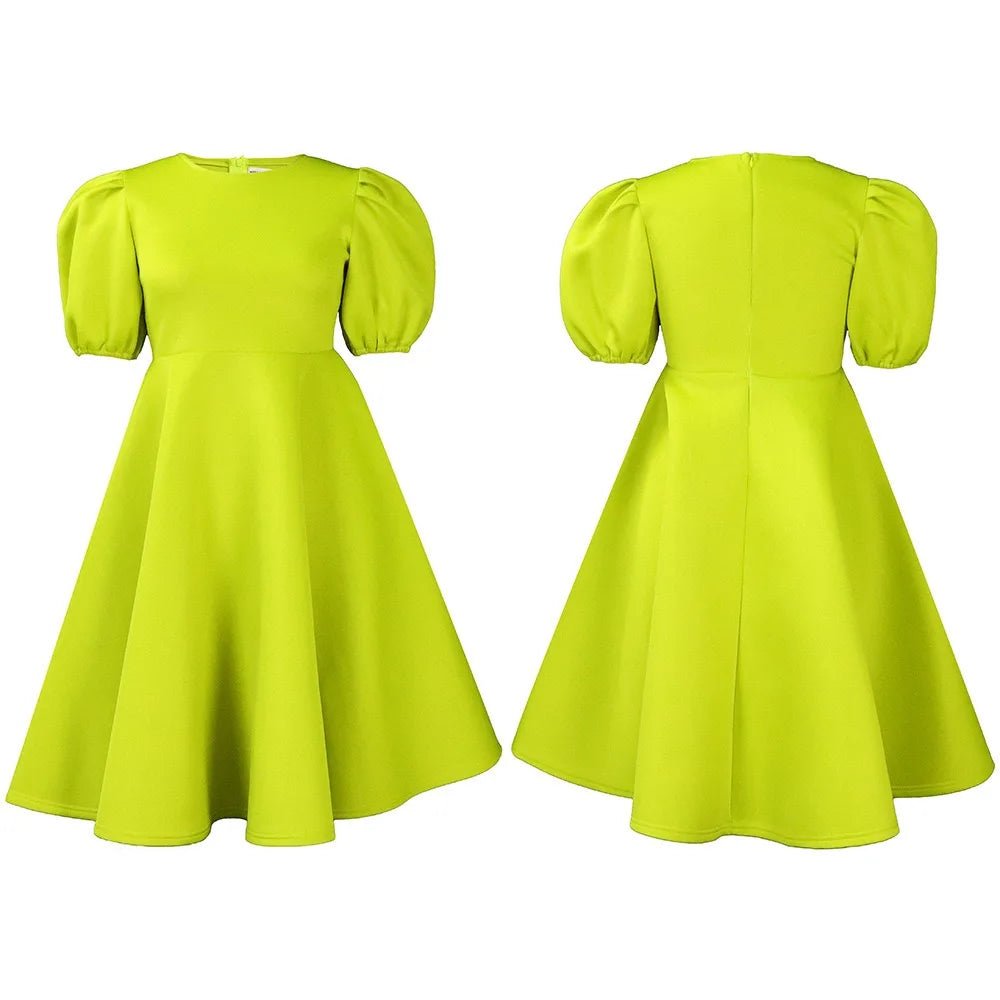Elegant Party Dresses for Woman O Neck Short Sleeve High Waisted A Line Mid Calf Luxury Female Birthday Party Dinner Vestidos - PratSN