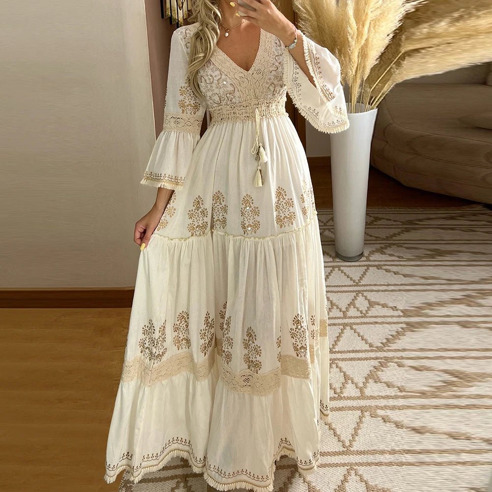 Elegant Plus Size Women Dress Crew Neck Casual Short Sleeve Loose Summer Party Evening Maxi Dresses - PratSN