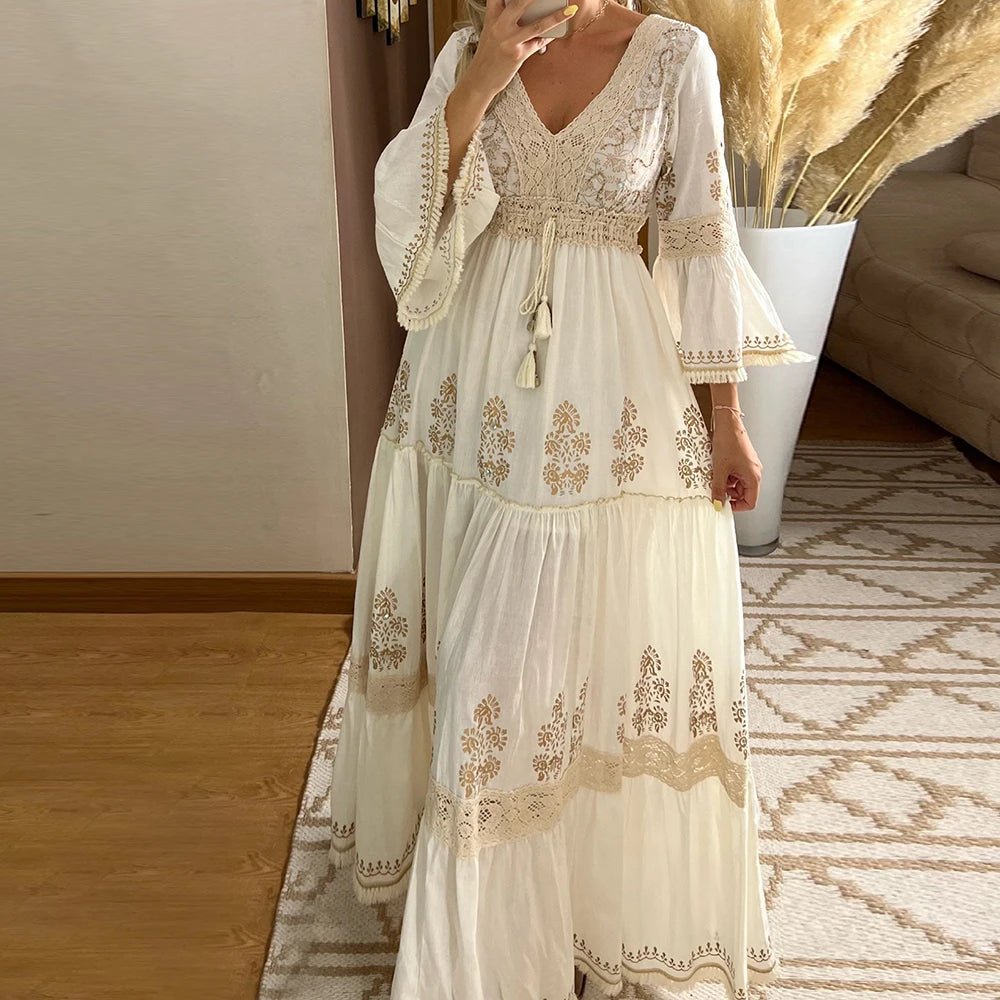 Elegant Plus Size Women Dress Crew Neck Casual Short Sleeve Loose Summer Party Evening Maxi Dresses - PratSN