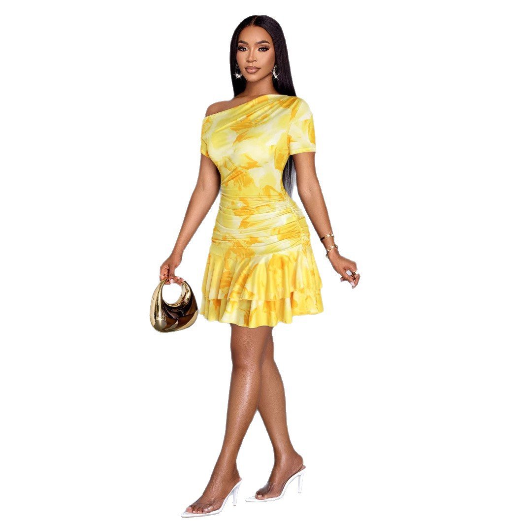 Elegant Printed One - shoulder A High Waist And A Figure - hugging Fit - PratSN