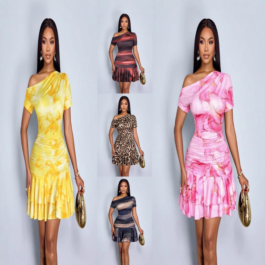 Elegant Printed One - shoulder A High Waist And A Figure - hugging Fit - PratSN