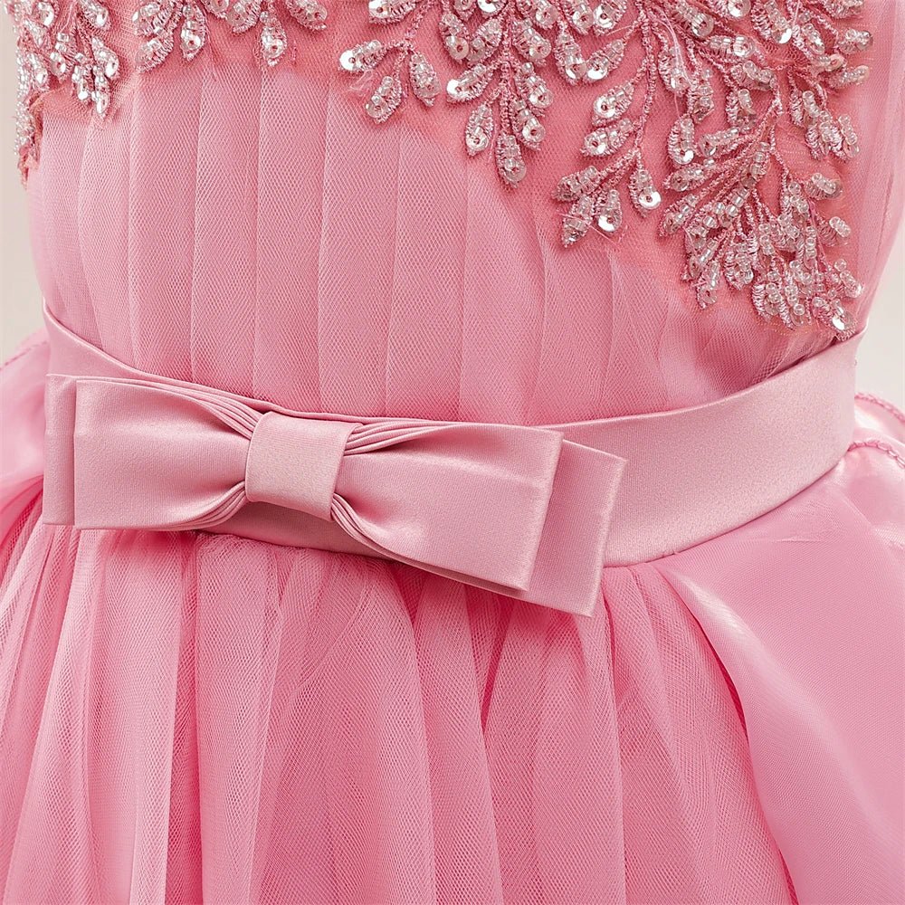 Elegant Sequins Bridesmaids Girls Party Dresses Tulle Wedding Princess Kids Dress For Girl Birthday Christmas Prom Gown - PratSN