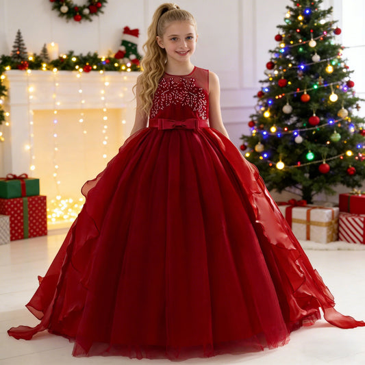 Elegant Sequins Bridesmaids Girls Party Dresses Tulle Wedding Princess Kids Dress For Girl Birthday Christmas Prom Gown - PratSN