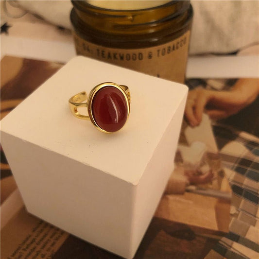 Elegant Vintage French Style Red Agate Open Ring 925 Sterling Silver Ruby Gemstone Opening Finger Ring - PratSN