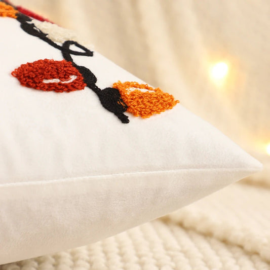 Embroidery Throw Pillow Cover Christmas Decoration Velvet Soft Christmas Tree Snowflake Winter Farmhouse Home Sofa Living Room - PratSN