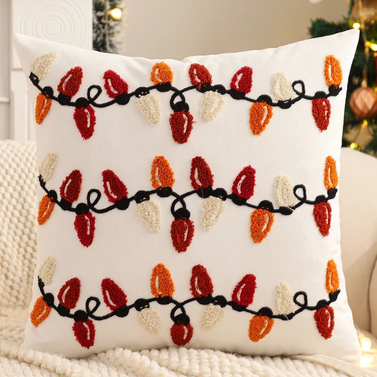 Embroidery Throw Pillow Cover Christmas Decoration Velvet Soft Christmas Tree Snowflake Winter Farmhouse Home Sofa Living Room - PratSN