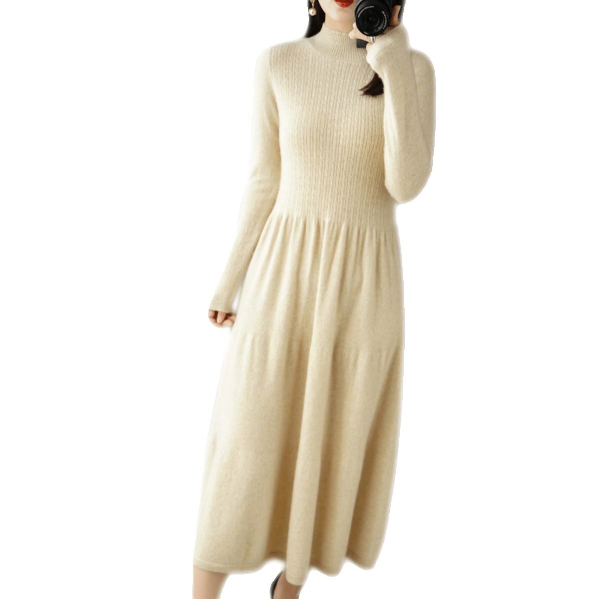 Erdos Inner Wear over - the - Knee Knitted Dress Cashmere Sweater - PratSN