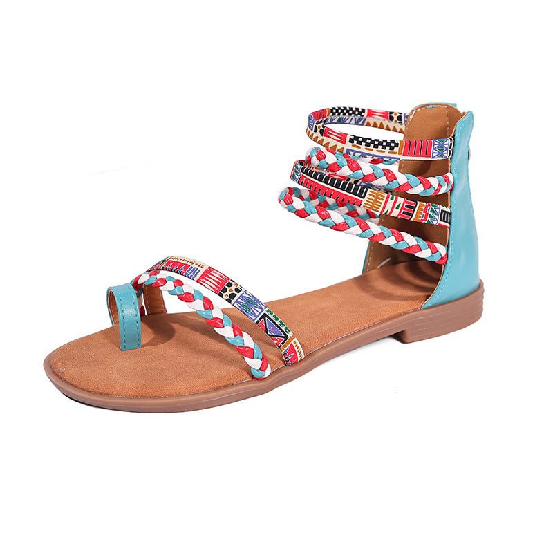 Ethnic Style Flat Sandals Summer Clip Toe Colorful Weave - striped Shoes - PratSN