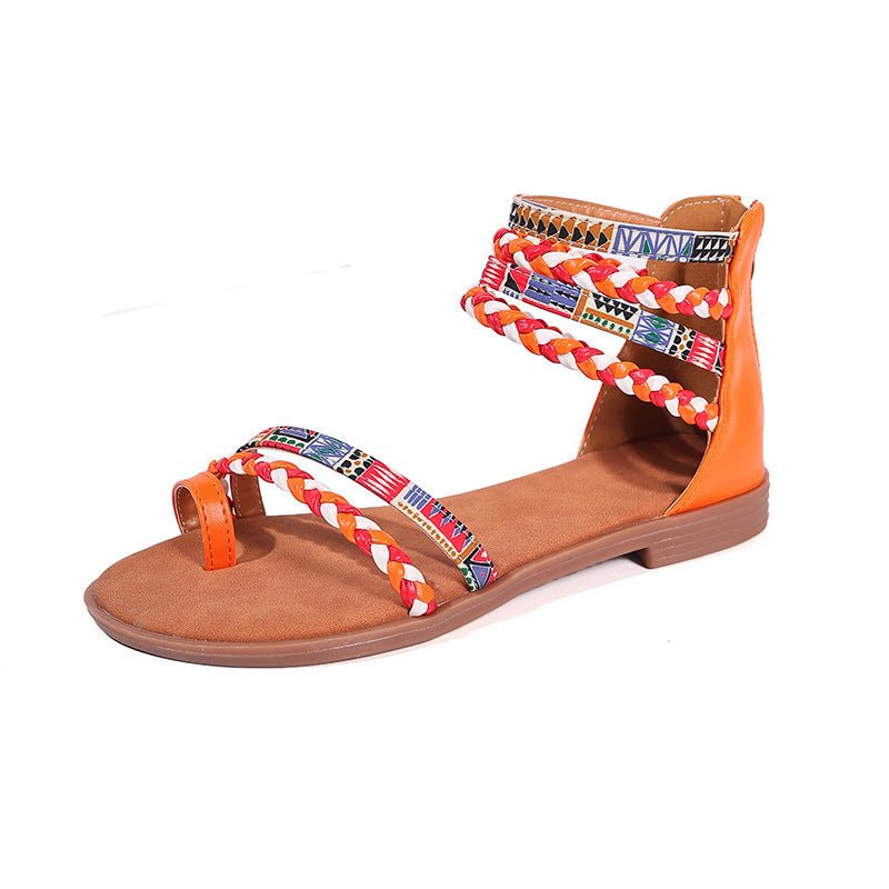 Ethnic Style Flat Sandals Summer Clip Toe Colorful Weave - striped Shoes - PratSN