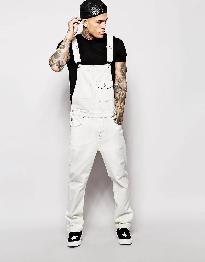 European American Style Men's Casual Denim Trousers New Slim Fit European Station Overalls White Medium for Summer - PratSN