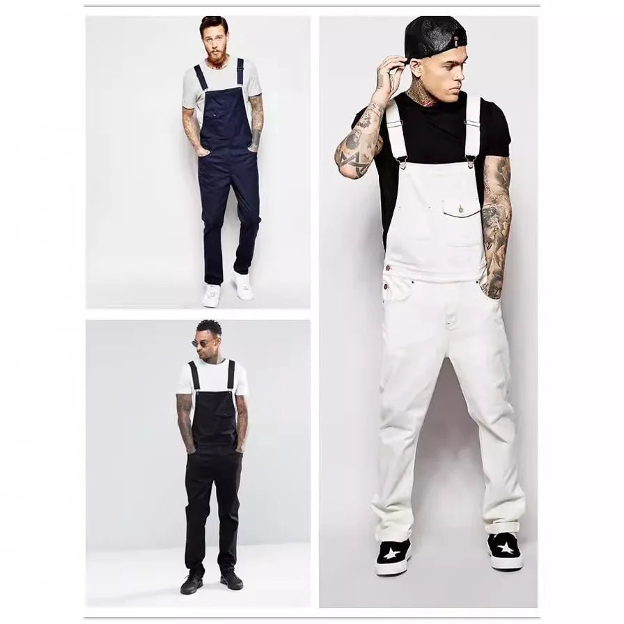 European American Style Men's Casual Denim Trousers New Slim Fit European Station Overalls White Medium for Summer - PratSN