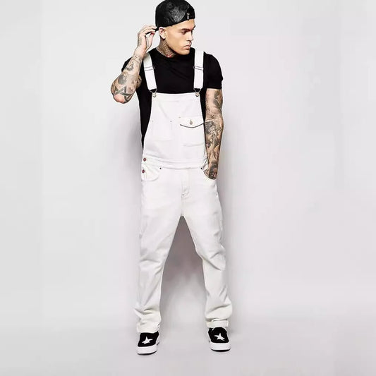 European American Style Men's Casual Denim Trousers New Slim Fit European Station Overalls White Medium for Summer - PratSN